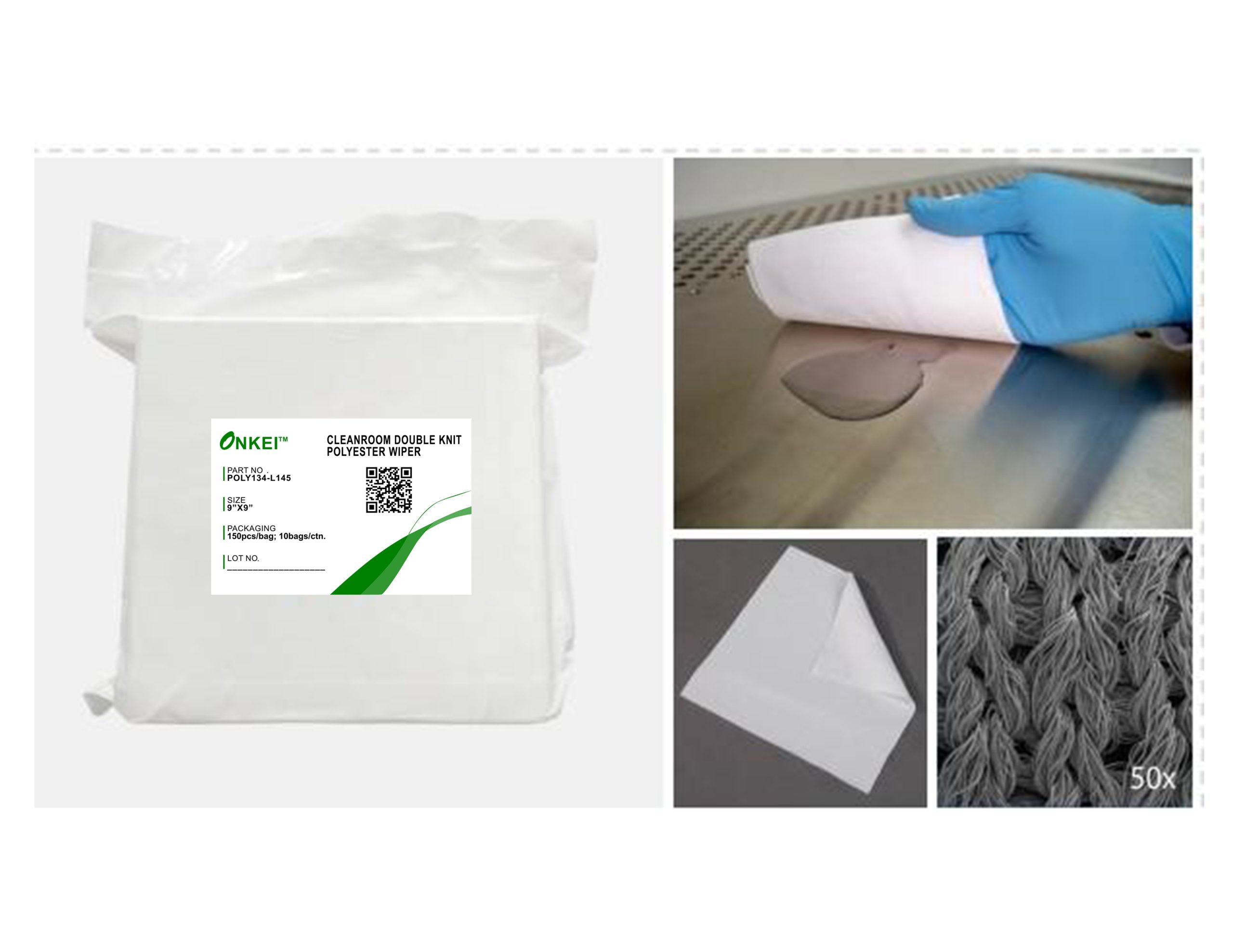 ONKEI Cleanroom Polyester wiper (POLY134-L-145) - Image 2